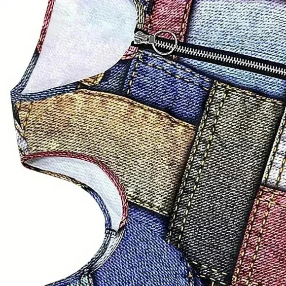 Patchwork Pattern Cold Shoulder Half Zip Blouse (Color: Multicolor) - Picture 4 of 4